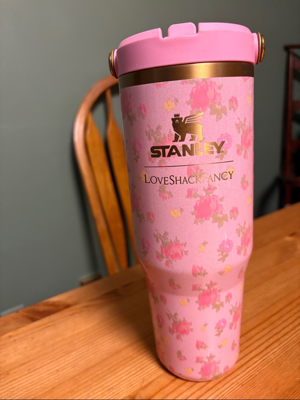 Stanley Pink Floral Gold-Accented Travel Tumbler